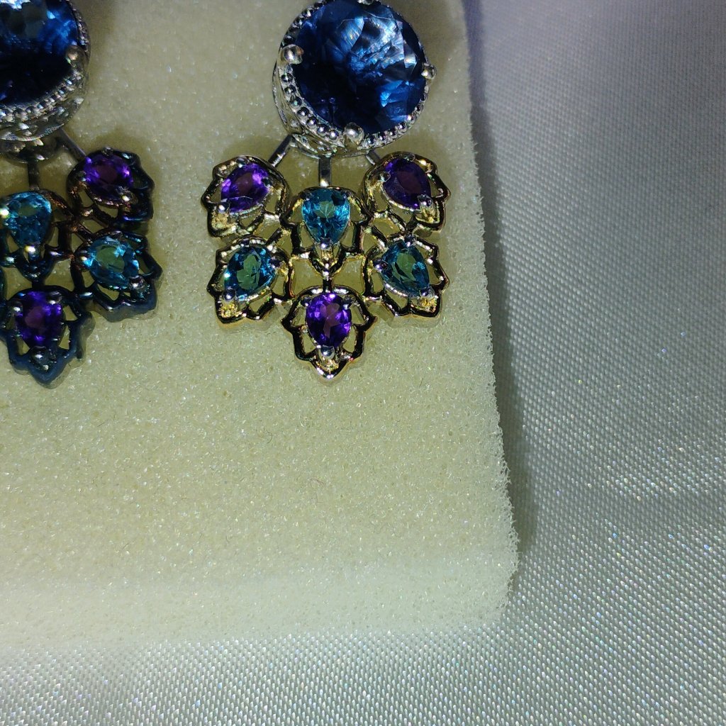 Multi Gem Detachable Chandelier Earrings In Sterling Silver